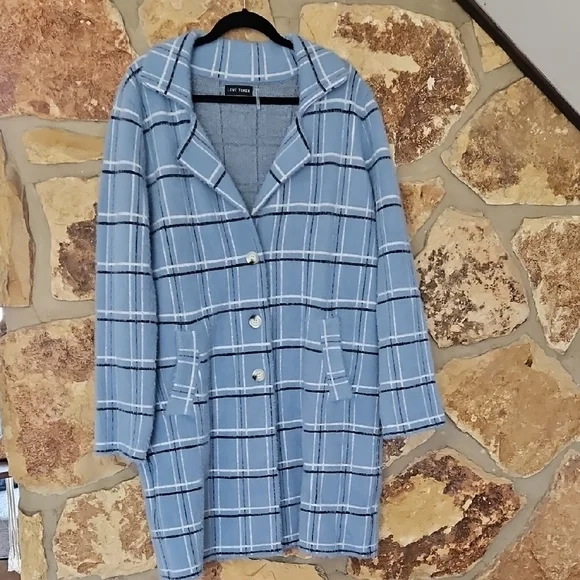 Love Token Blue Coat with Windowpane Plaid Design Sz Xlg - Picture 1 of 8
